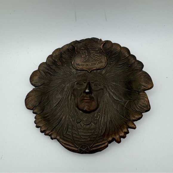 Vintage K & O Native American  Indian Chief Head  Pin Tray Ash Tray Metal - Picture 8 of 8